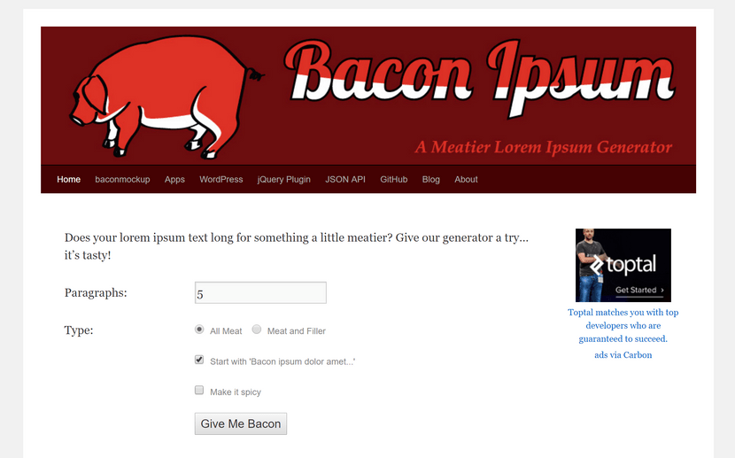 Picture of Bacon Ipsum Homepage