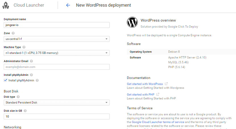 WordPress Launcher in GCP