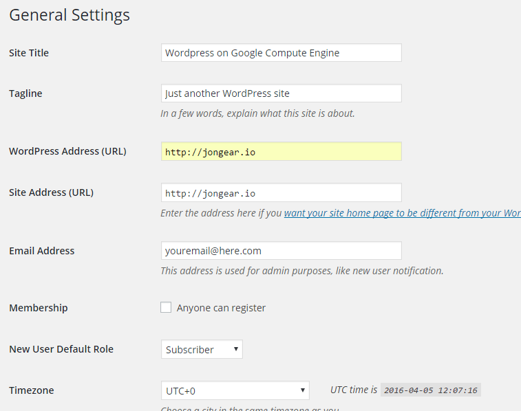 WordPress General Settings