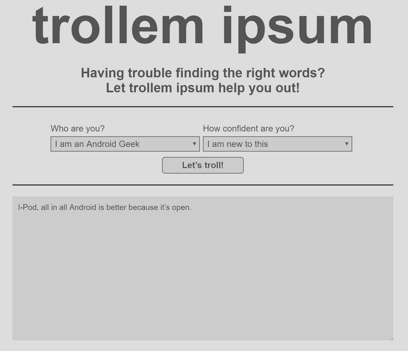 Picture of Trollem Ipsum homepage