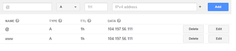 setup a record and cname record in dns