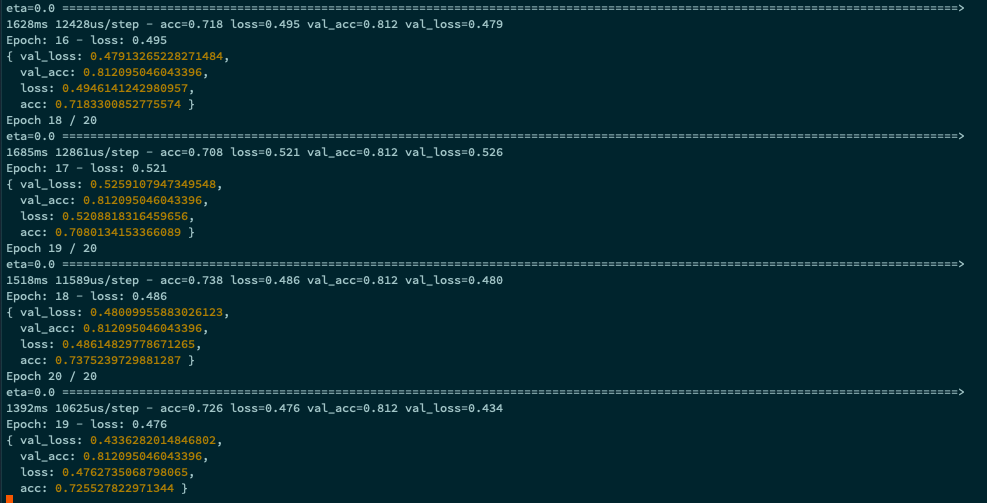 Tensorflow training showing ~70% accuracy