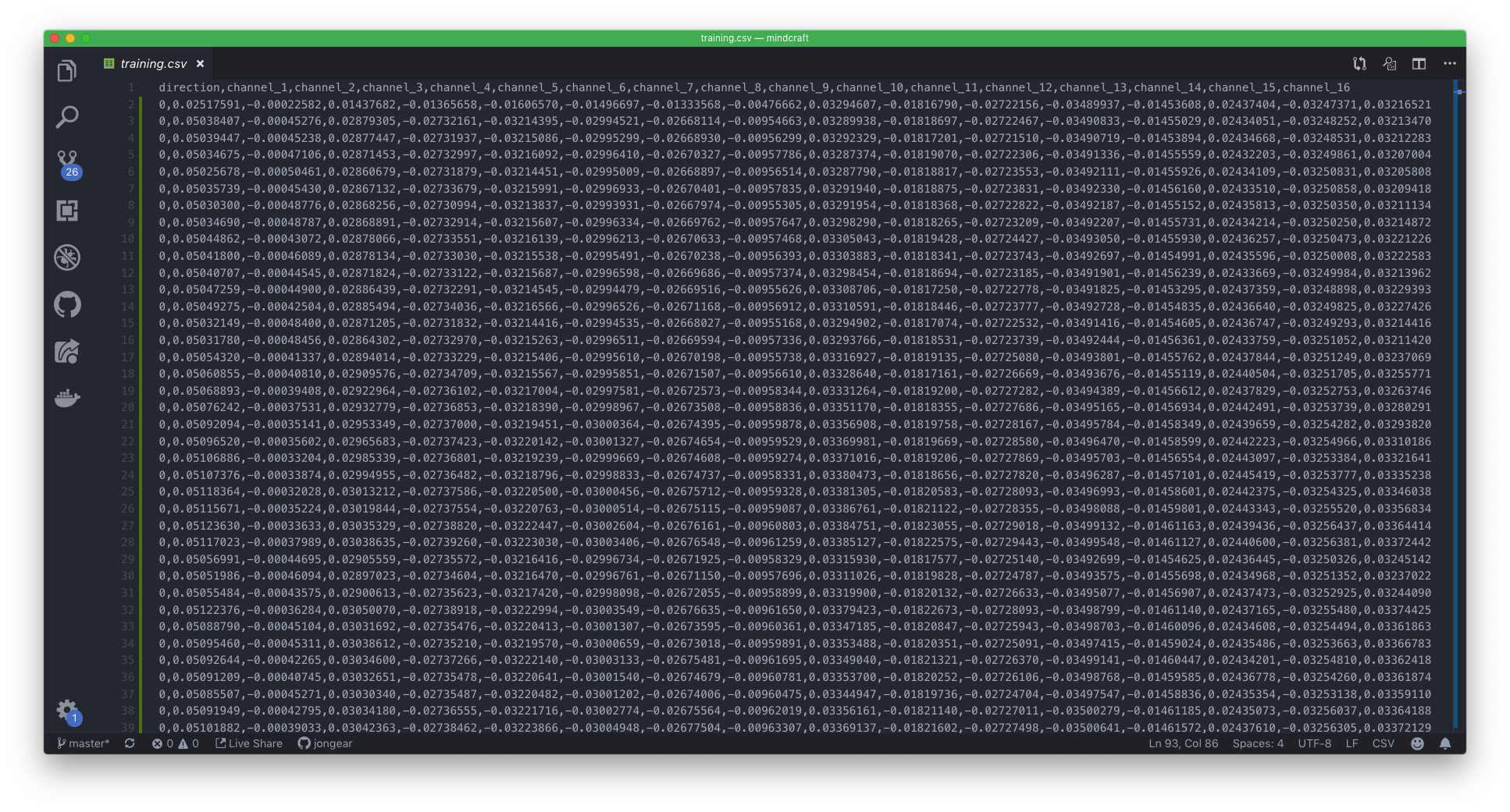 csv with training data